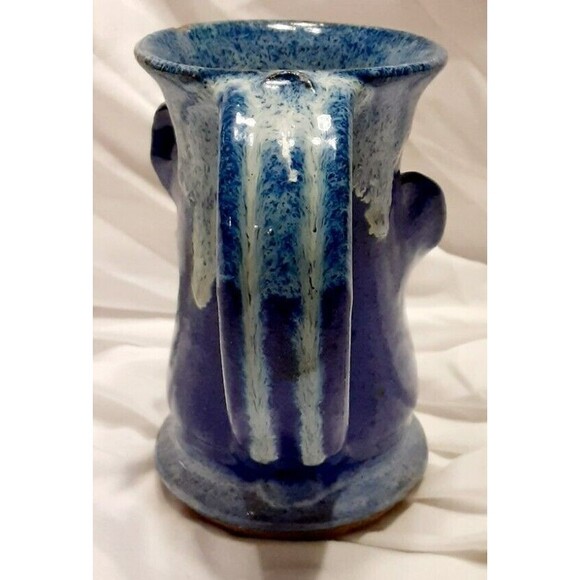 Vintage Ugly Funny Face Decorative Blue Pottery Mug 5”Tall Signed Handmade - Picture 6 of 6